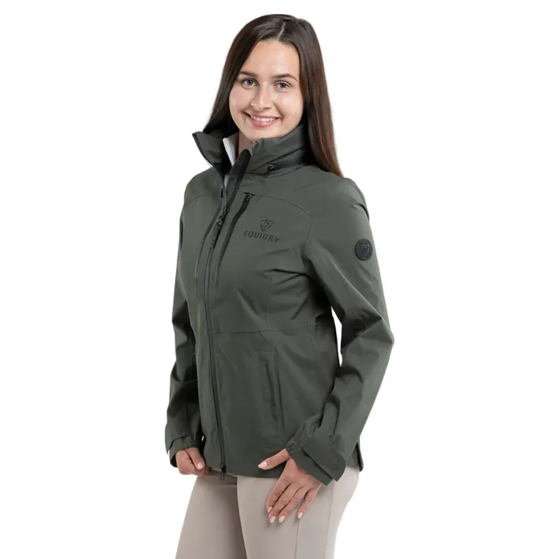 EQUIDRY Varsha Womens Waterproof Riding Jacket - Black Forest Green-2