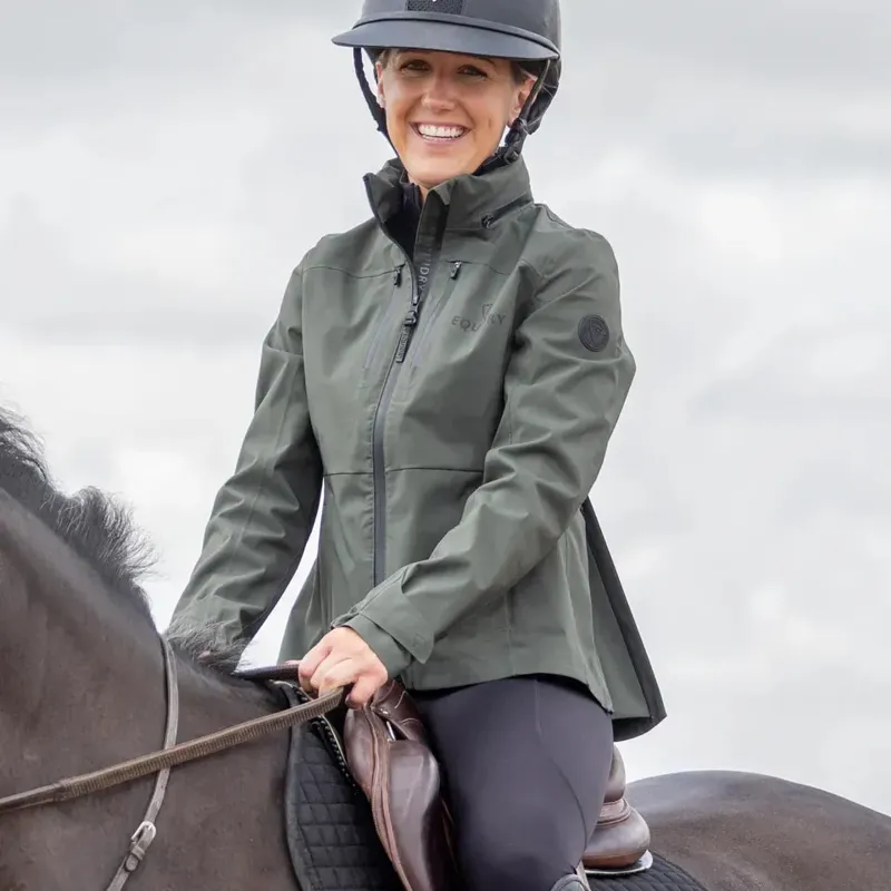 EQUIDRY Varsha Womens Waterproof Riding Jacket - Black Forest Green-4