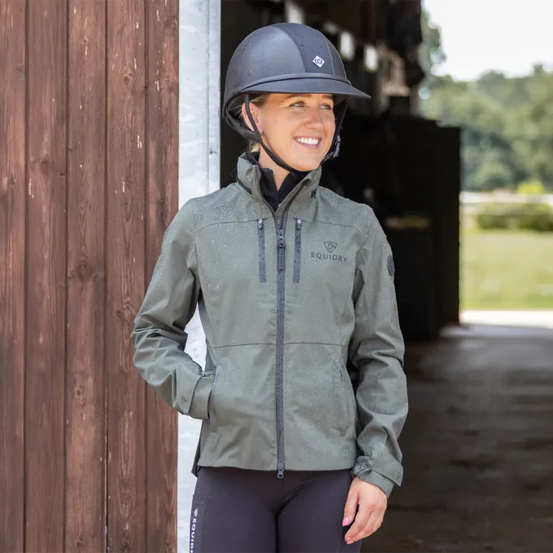 EQUIDRY Varsha Womens Waterproof Riding Jacket - Black Forest Green-1