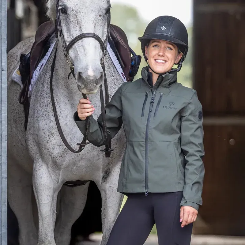 EQUIDRY Varsha Womens Waterproof Riding Jacket - Black Forest Green-6