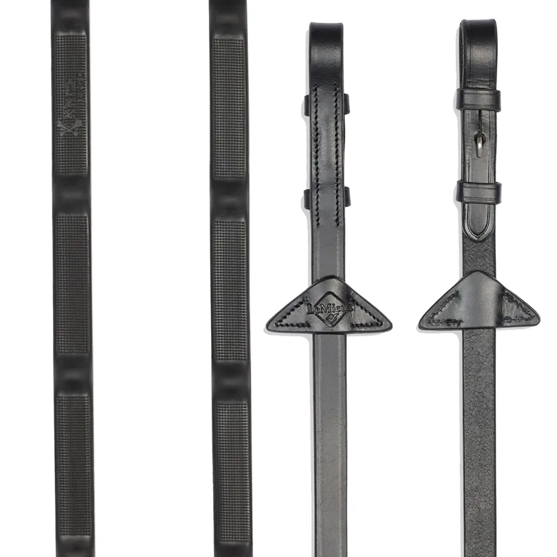 LeMieux Ergo Grip Rubber Reins - Black/Black/Silver