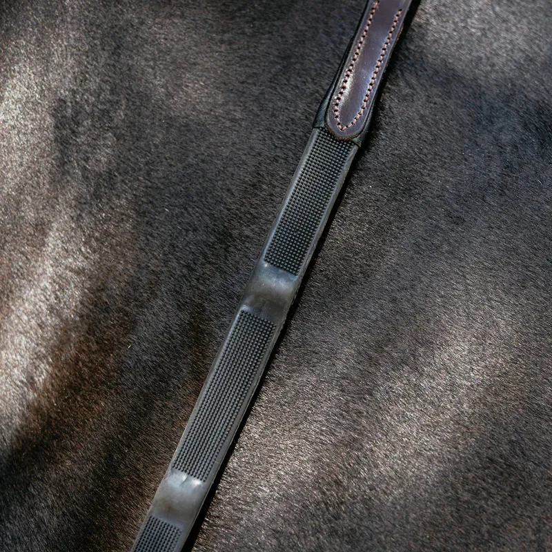 LeMieux Ergo Grip Rubber Reins - Brown/Black/Silver-1