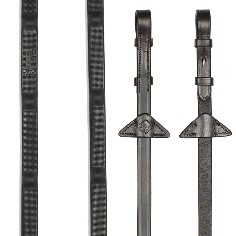 LeMieux Ergo Grip Rubber Reins - Brown/Black/Silver