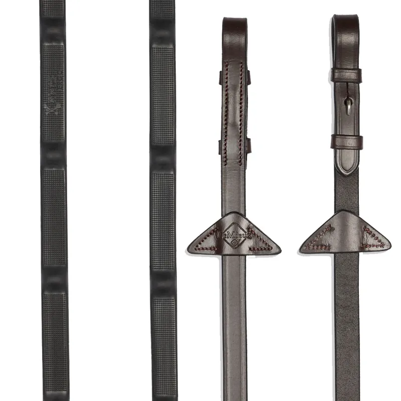 LeMieux Ergo Grip Rubber Reins - Havana/Black/Silver