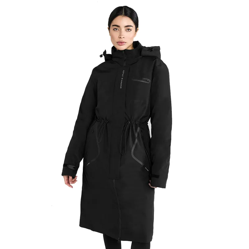 Aztec Diamond Fleece Lined Womens Rain Jacket - Black