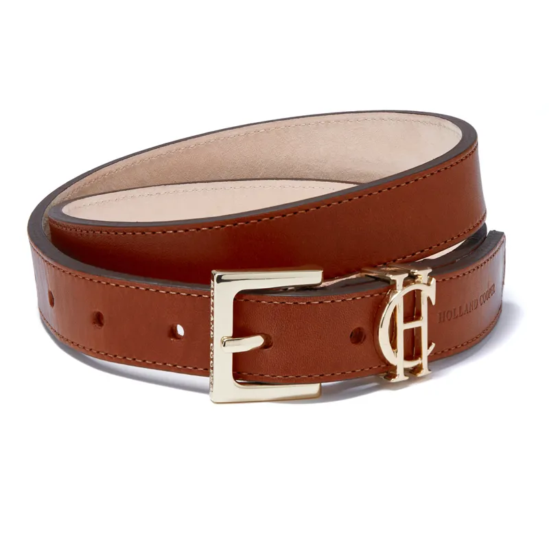 Holland Cooper Slim Logo Leather Belt - Tan