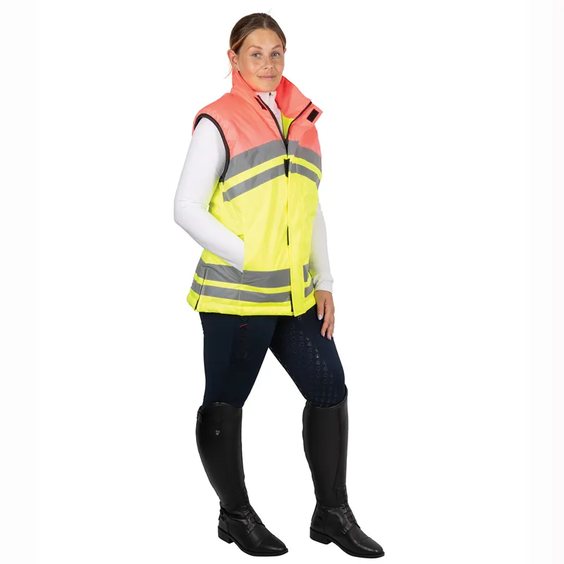 Hy Equestrian Reflector Two Tone Adults Waterproof Gilet - Yellow/Pink-4