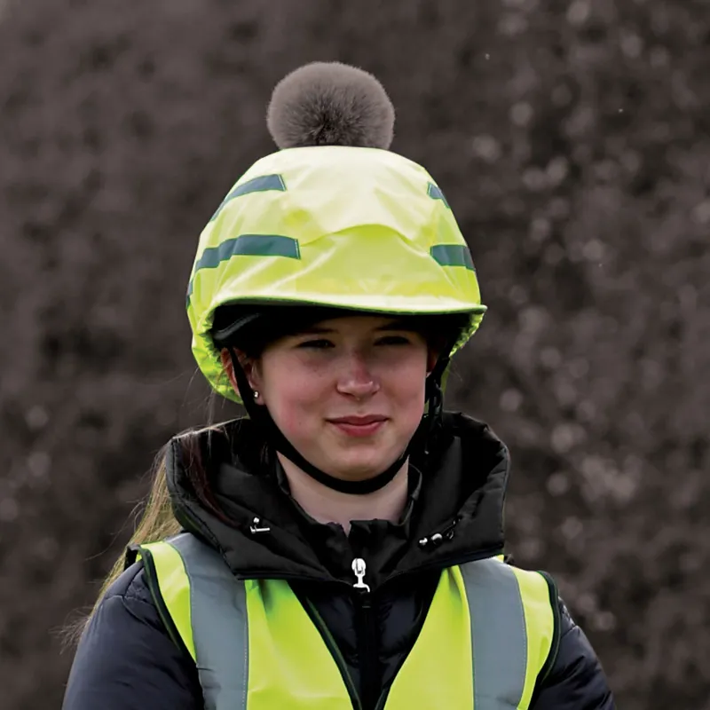 Equetech Vision Hi-Vis Luxury Pom Pom Junior Hat Silk - Yellow-2