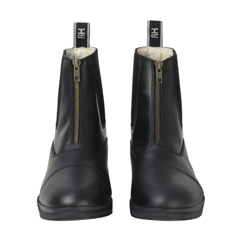 Hy Equestrian Fleece Lined Wax Leather Zip Jodhpur Boots - Black 