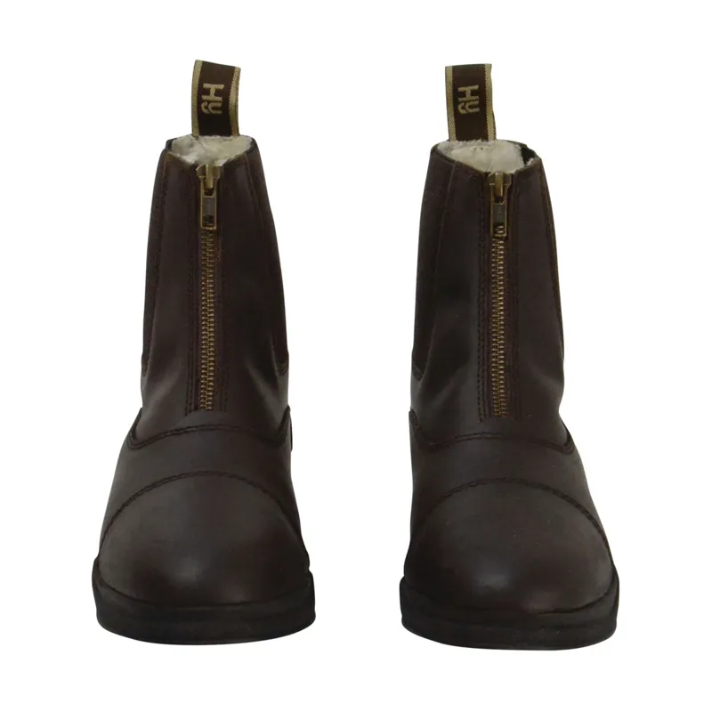 Hy Equestrian Fleece Lined Wax Leather Zip Jodhpur Boots - Brown -1