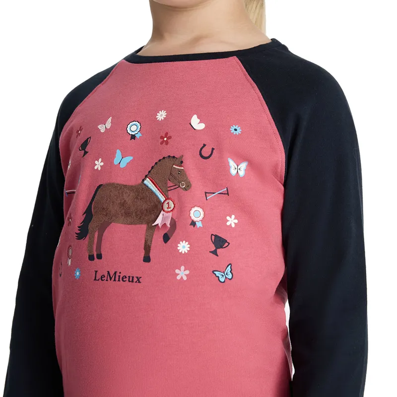 LeMieux Mini Jamie Long Sleeve Junior Top - Cranberry/Dreamer-3