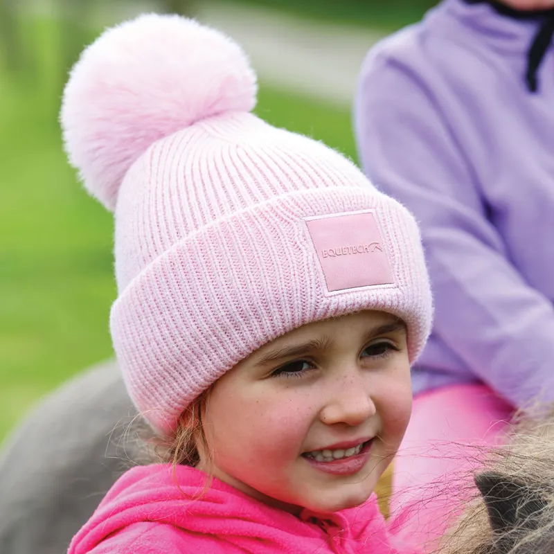 Equetech Luxury Knit Junior Pom Pom Hat - Pink-2