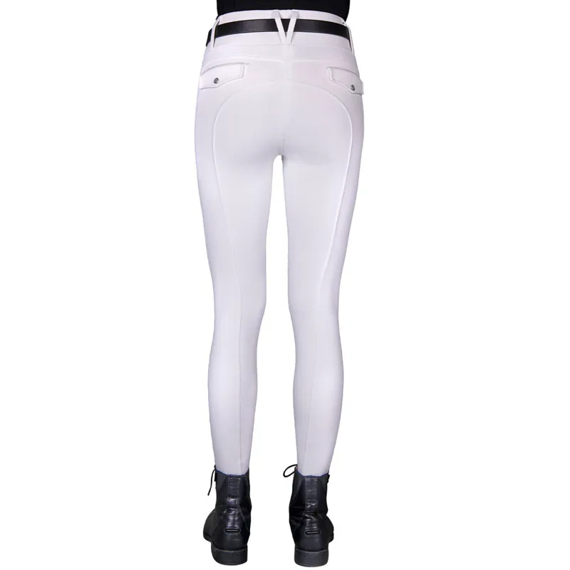 QHP Juliet Winter Full Grip Ladies Riding Tights - White-3