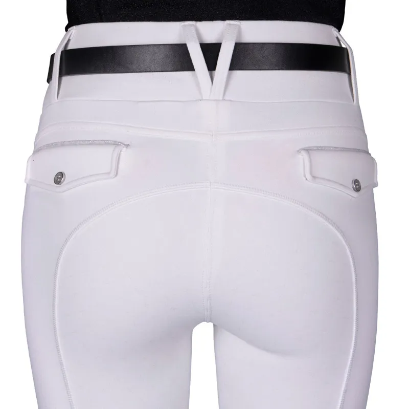 QHP Juliet Winter Full Grip Ladies Riding Tights - White-1