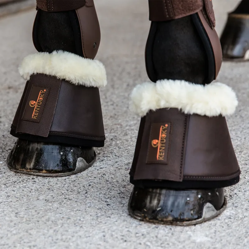 Kentucky Sheepskin Leather Overreach Boots - Brown/Natural-3