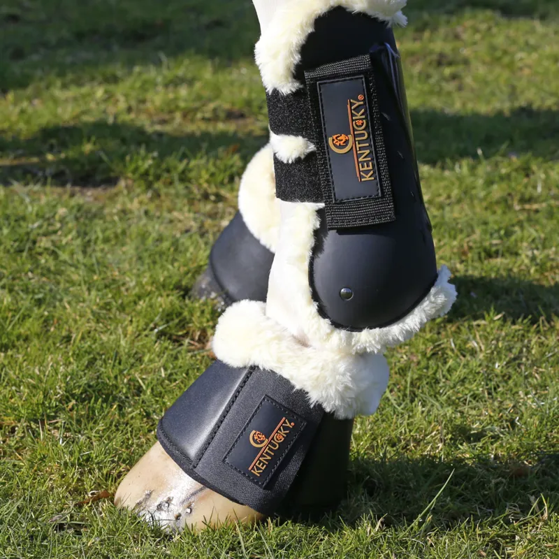 Kentucky Sheepskin Leather Overreach Boots - Black/Natural-4