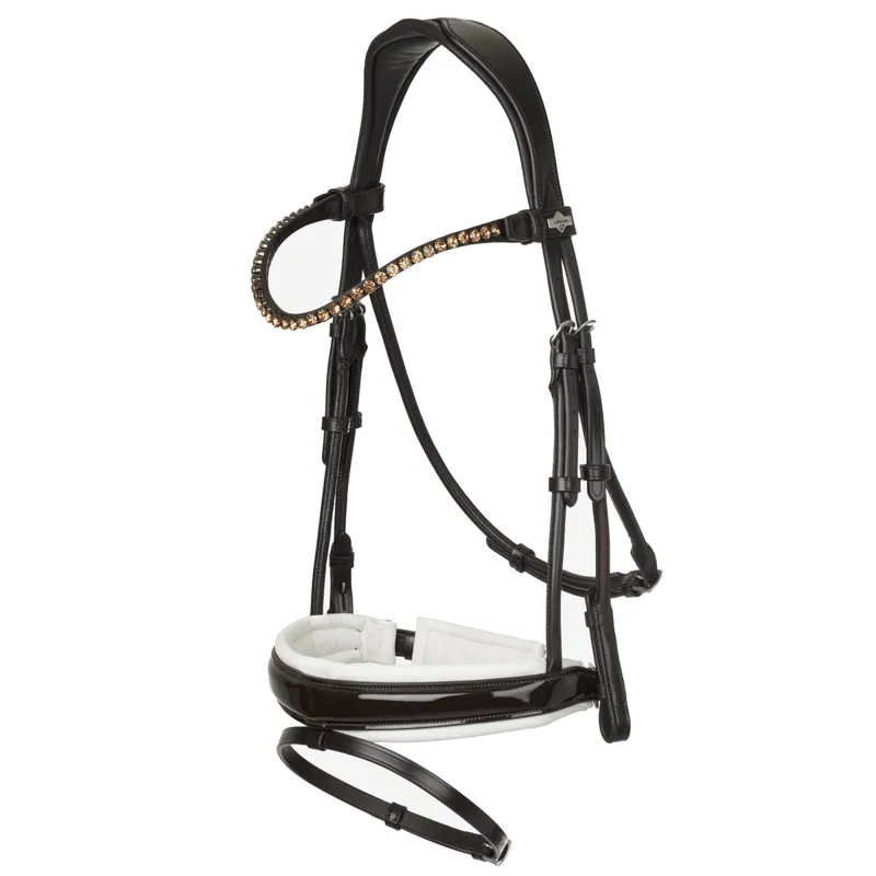 LeMieux Kudos Patent Rolled Dressage Bridle - Brown/White