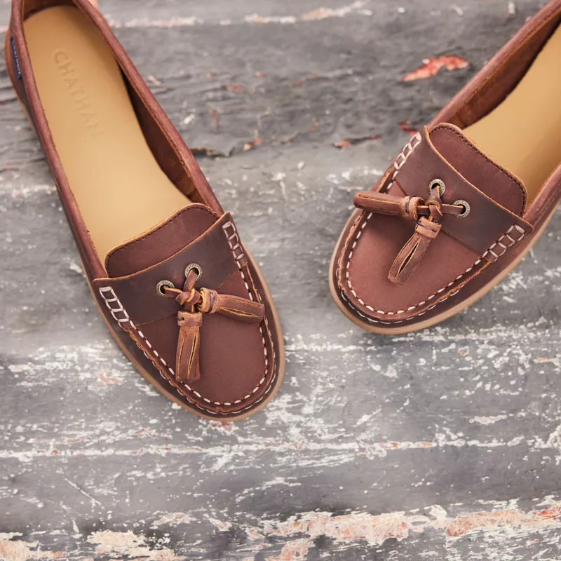Chatham Pulau Premium Leather Ladies Tassel Loafers - Dark Tan-7