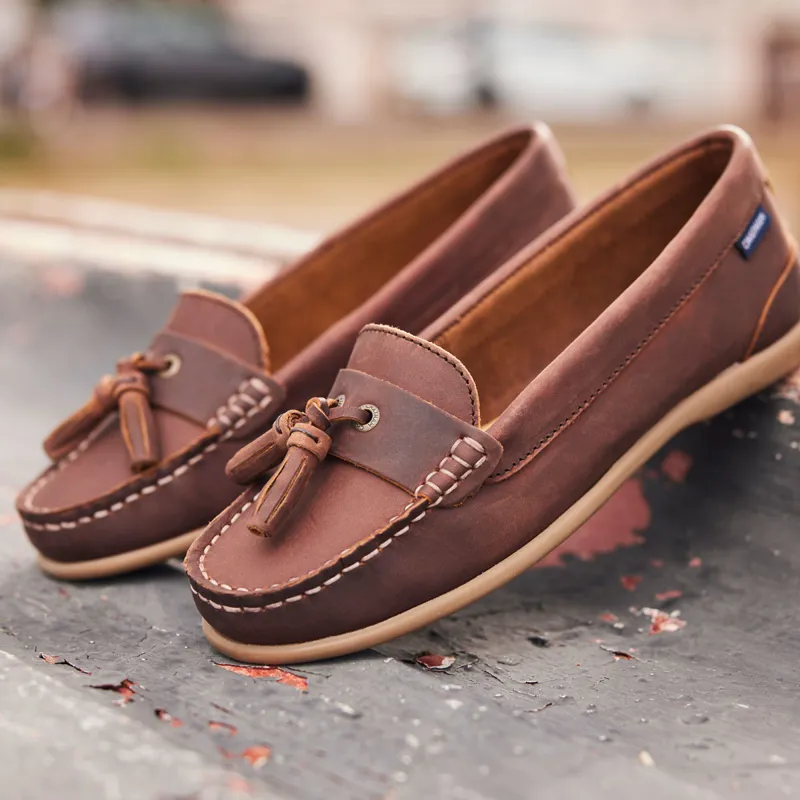 Chatham Pulau Premium Leather Ladies Tassel Loafers - Dark Tan-6