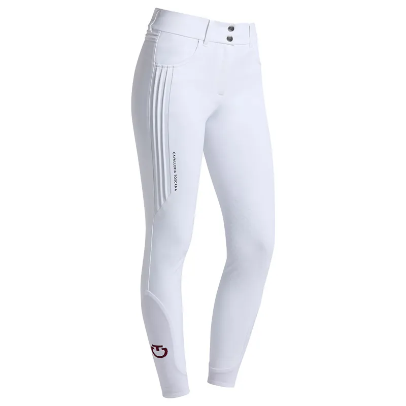 Cavalleria Toscana Womens Pleated Insert Knee Grip Breeches - White