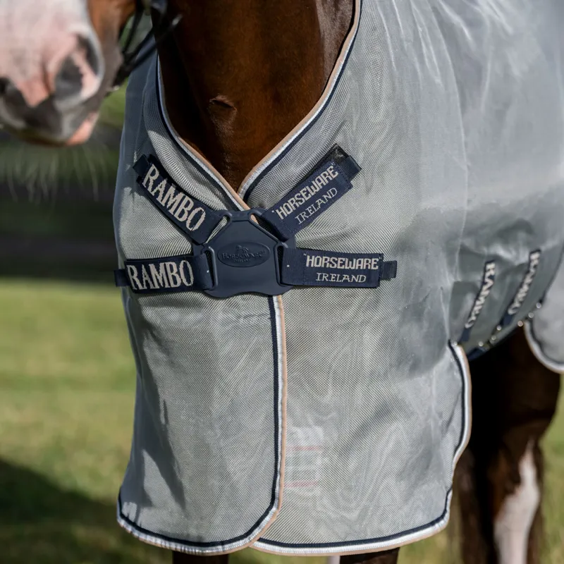 Rambo Protector Fieldsafe Plus Detach-A-Neck Fly Rug - Navy/Thunderstorm-1