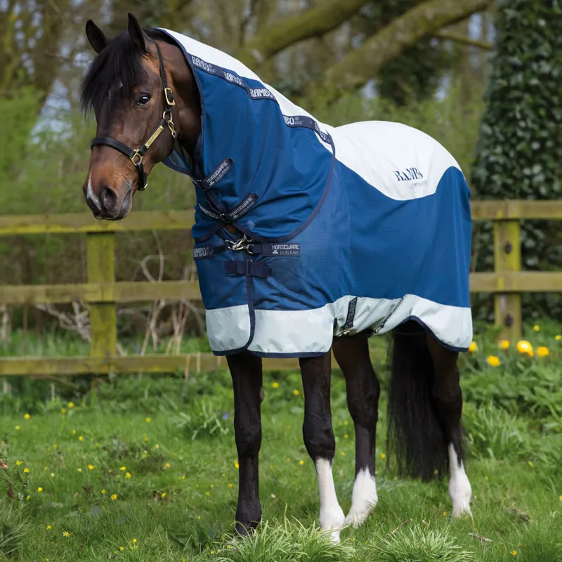 Rambo Summer Series V-Front Waterproof Turnout Fly Rug - Navy/Grey
