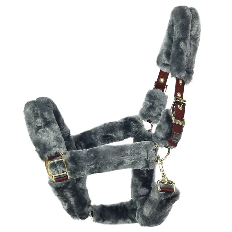 Bucas Show-Line Full Fur Headcollar - Burgundy/Grey