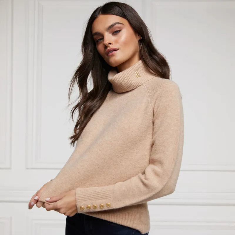 Holland Cooper Tori Roll Neck Knit Ladies Jumper - Light Camel-2