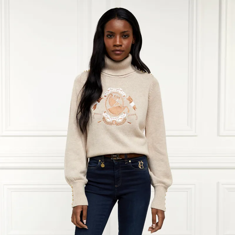 Holland Cooper Tour Roll Neck Knit Ladies Jumper - Camel