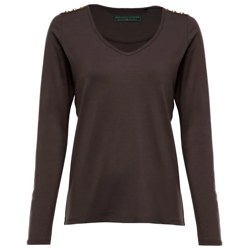 Holland Cooper Long Sleeve V-Neck Ladies Tee - Coffee-1