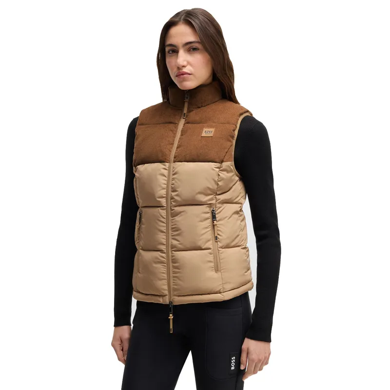BOSS Equestrian Viola Cord Womens Puffer Vest Gilet - Camel