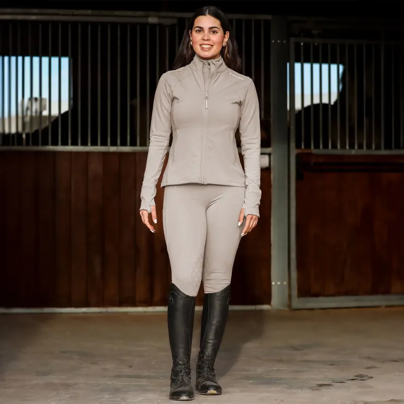 EQUIDRY Water Repellent Womens Zip Up Top - Sand/White-7