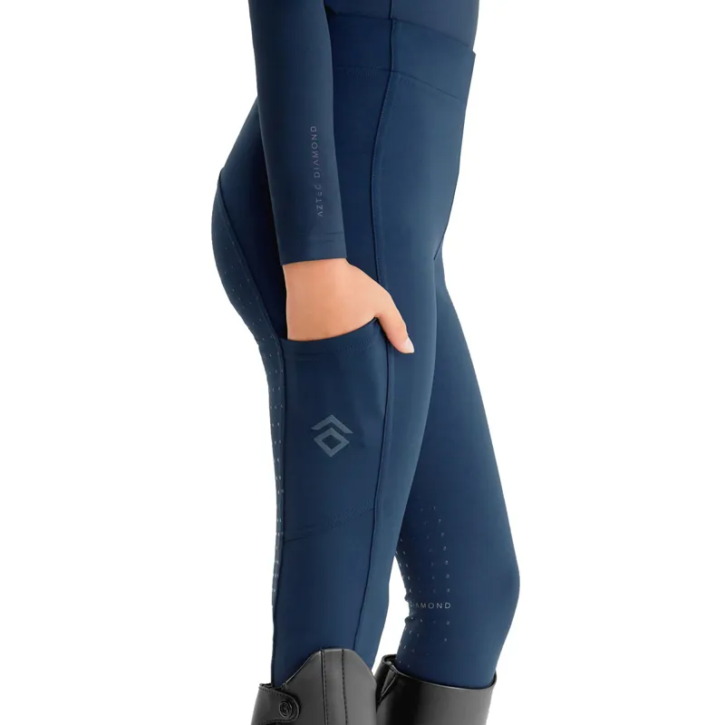 Aztec Diamond Young Rider Full Grip Riding Leggings - Navy-1