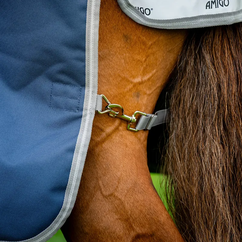 Amigo 1200D Plus 50g Detach-A-Neck Turnout Rug - Navy/Titanium Grey-5