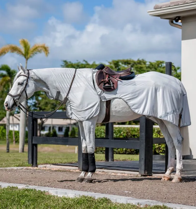 Amigo Flyrider Full Neck Fly Rug Exercise Sheet - Silver/Titanium Grey