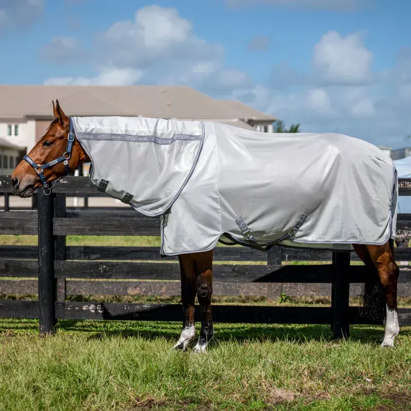 Amigo XL Bug Rug Plus Detach-A-Neck Fly Rug - Silver/Titanium Grey