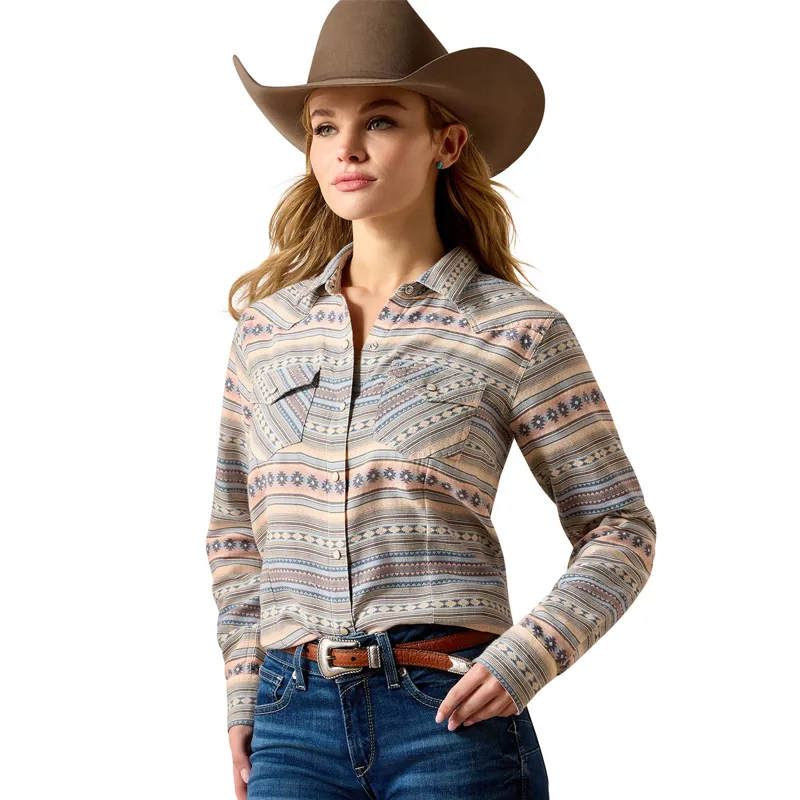 Ariat Arizona Womens Western Snap Shirt - Ombre Blue Southwest