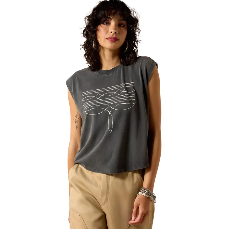 Ariat Dallas Womens Cropped T-Shirt - Charcoal Mineral Wash
