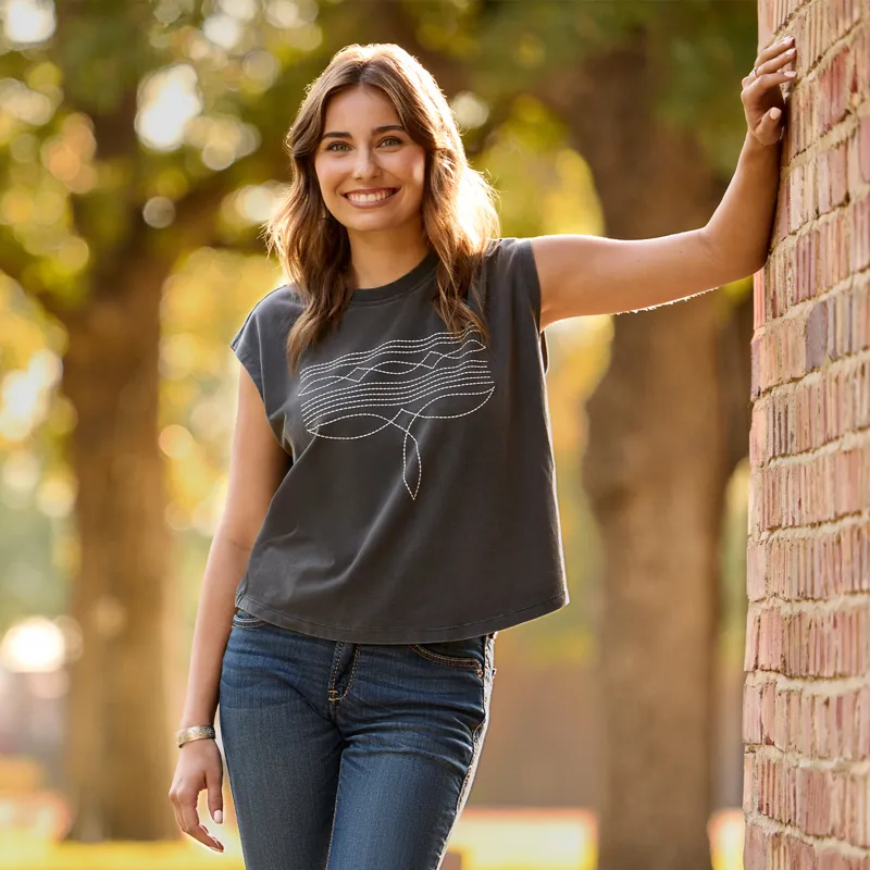 Ariat Dallas Womens Cropped T-Shirt - Charcoal Mineral Wash-4