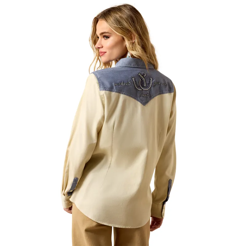Ariat Horseshoe Womens Western Snap Shirt - Summer Sand/Chambray-1