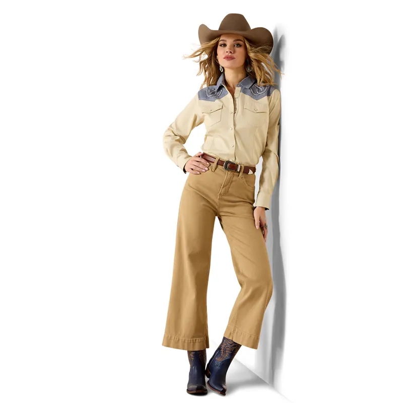 Ariat Horseshoe Womens Western Snap Shirt - Summer Sand/Chambray-3