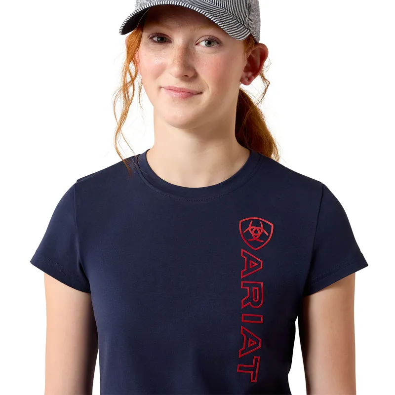 Ariat Vertical Logo Youth Tee - Navy Team/Red-2