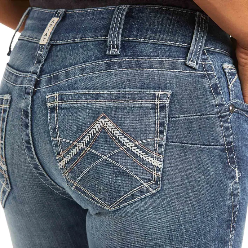 Ariat R.E.A.L Mid Rise Icon Stackable Womens Straight Jeans - Rainstorm-4