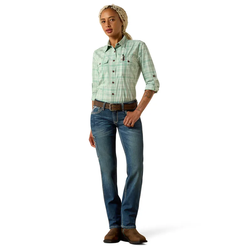 Ariat Rebar Made Tough DuraStretch Womens Work Shirt - Clearly Aqua-3