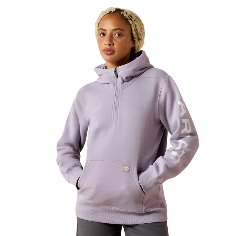 Ariat Rebar Lightweight Logo Womens Half Zip Hoodie - Purple Ash