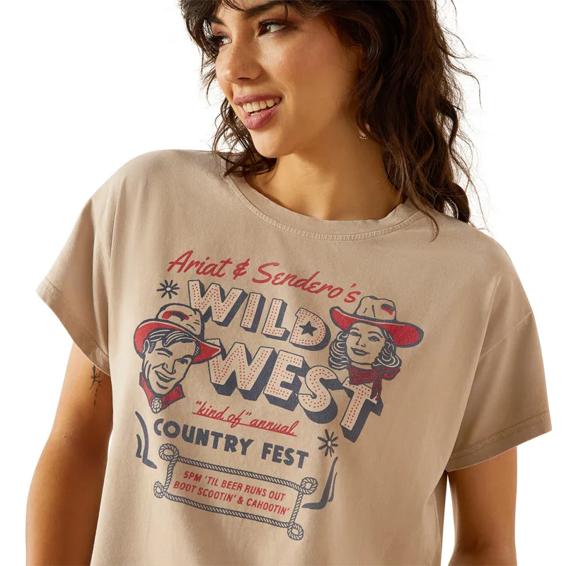 Ariat Sendero Wild West Womens Boxy Cropped Tee - Savannah Tan-2