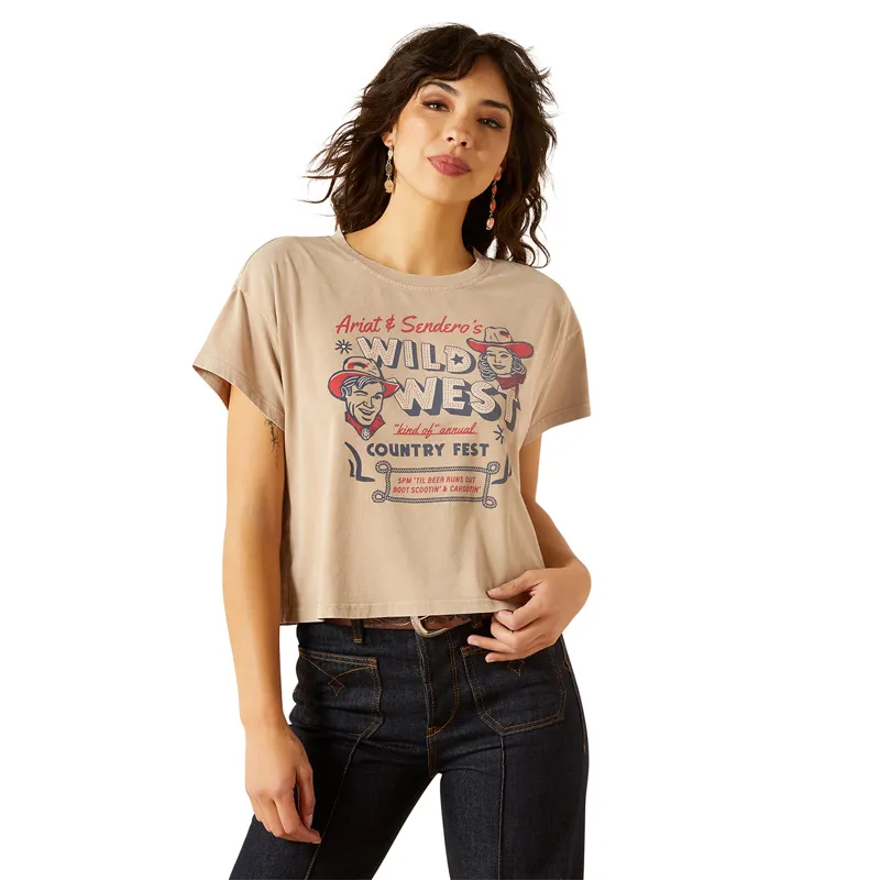 Ariat Sendero Wild West Womens Boxy Cropped Tee - Savannah Tan