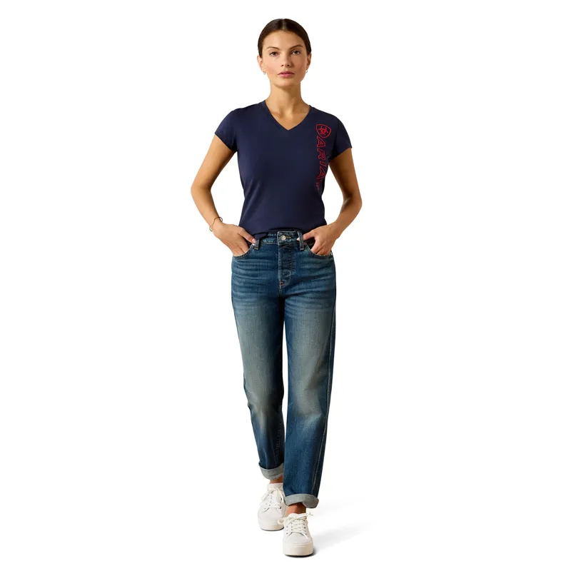 Ariat Vertical Logo Womens Tee - Team Navy/Red-3