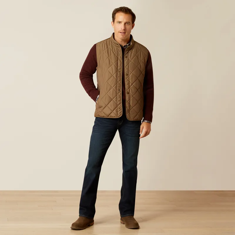 Ariat Country Woodside Mens Quilted Gilet - Camel Herringbone-4
