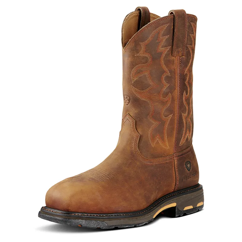 Ariat Workhog Wide Square Steel Toe Mens Western Work Boots - Toast